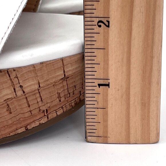 Marc Fisher White Leather Studded Cork Wedge Platform Sandals Heels Size 8M - Picture 5 of 15